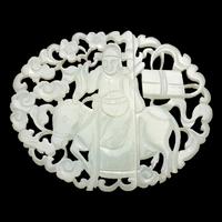 A Chinese Carved White Jade Joined Roundel and a White Jade "Dragon" Buckle, Qing Dynasty 清 白玉龍鈎及帶扣
