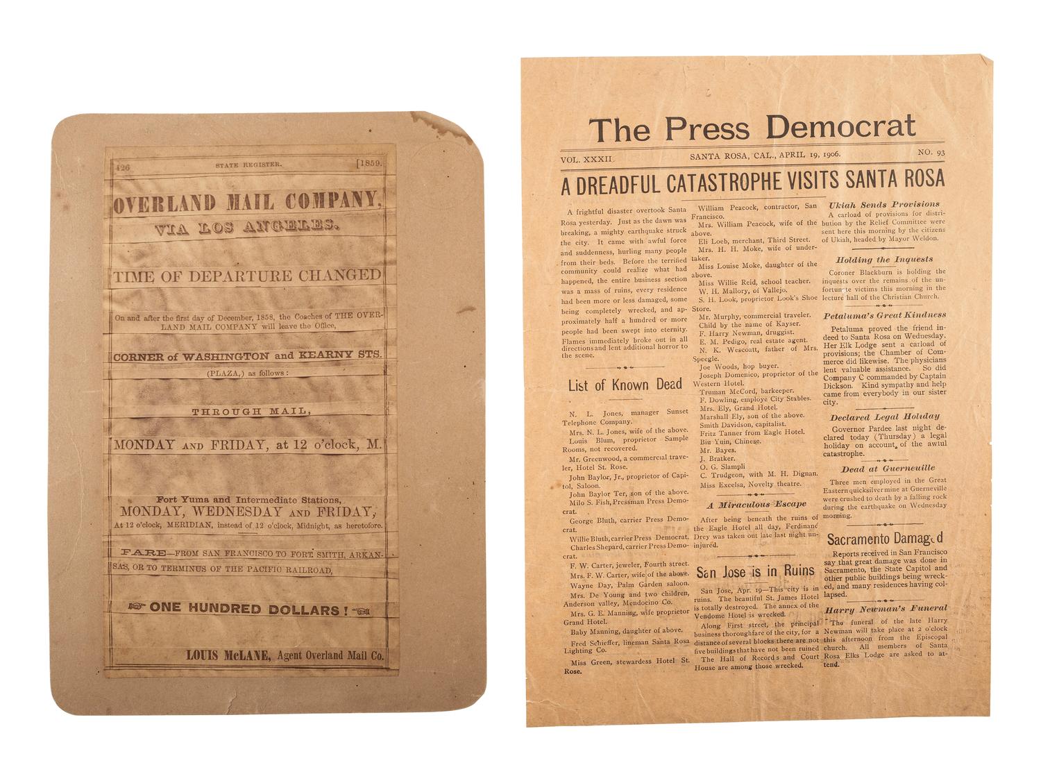 [WESTERN AMERICANA] Miscellaneous items from the Early West, including: