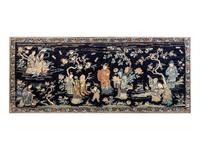 A Large Midnight Blue Satin Ground Embroidered Silk Panel