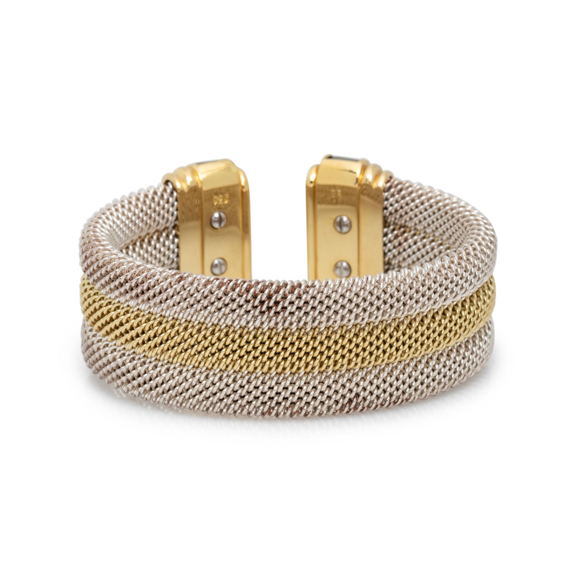 YELLOW GOLD, STERLING SILVER AND GREEN TOURMALINE CUFF BRACELET