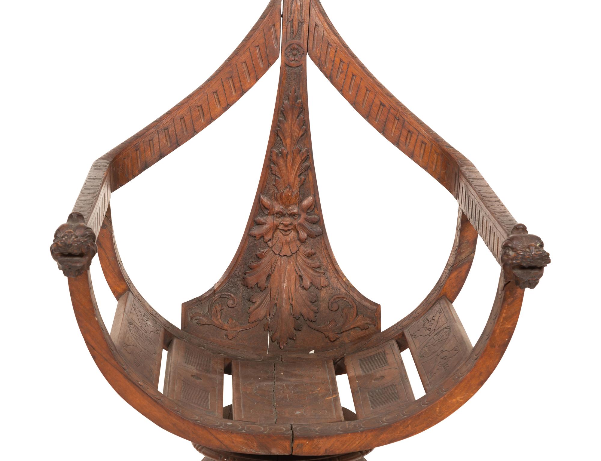 An Italian Carved Mahogany Gondola Chair with Swivel Seat