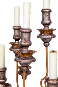 An Italian Silvered and Polychrome-Decorated Six-Light Candelabrum