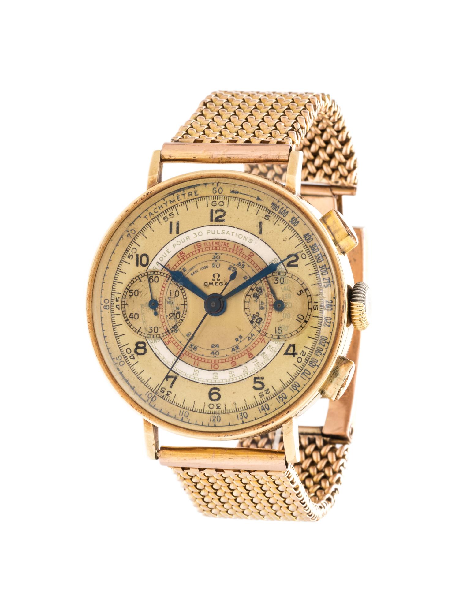 OMEGA, VINTAGE, 14K YELLOW GOLD 'TACHY-TELEMETER' CHRONOGRAPH WRISTWATCH