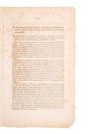 [WESTERN AMERICANA]. Memorial and Resolutions of the Legislature of the Missouri Territory... .