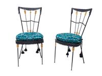 A Pair of Modern Wrought Iron and Partial Gilt Arrow-Form Chairs — 20TH CENTURY