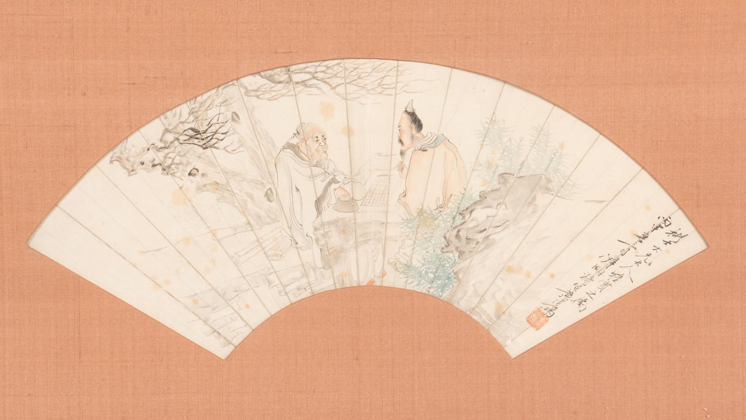 Two Chinese Folding Fan Leaves, 19th Century 清晚期 扇面兩幅