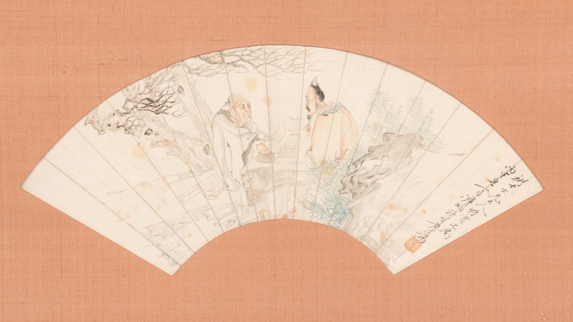 Two Chinese Folding Fan Leaves, 19th Century 清晚期 扇面兩幅