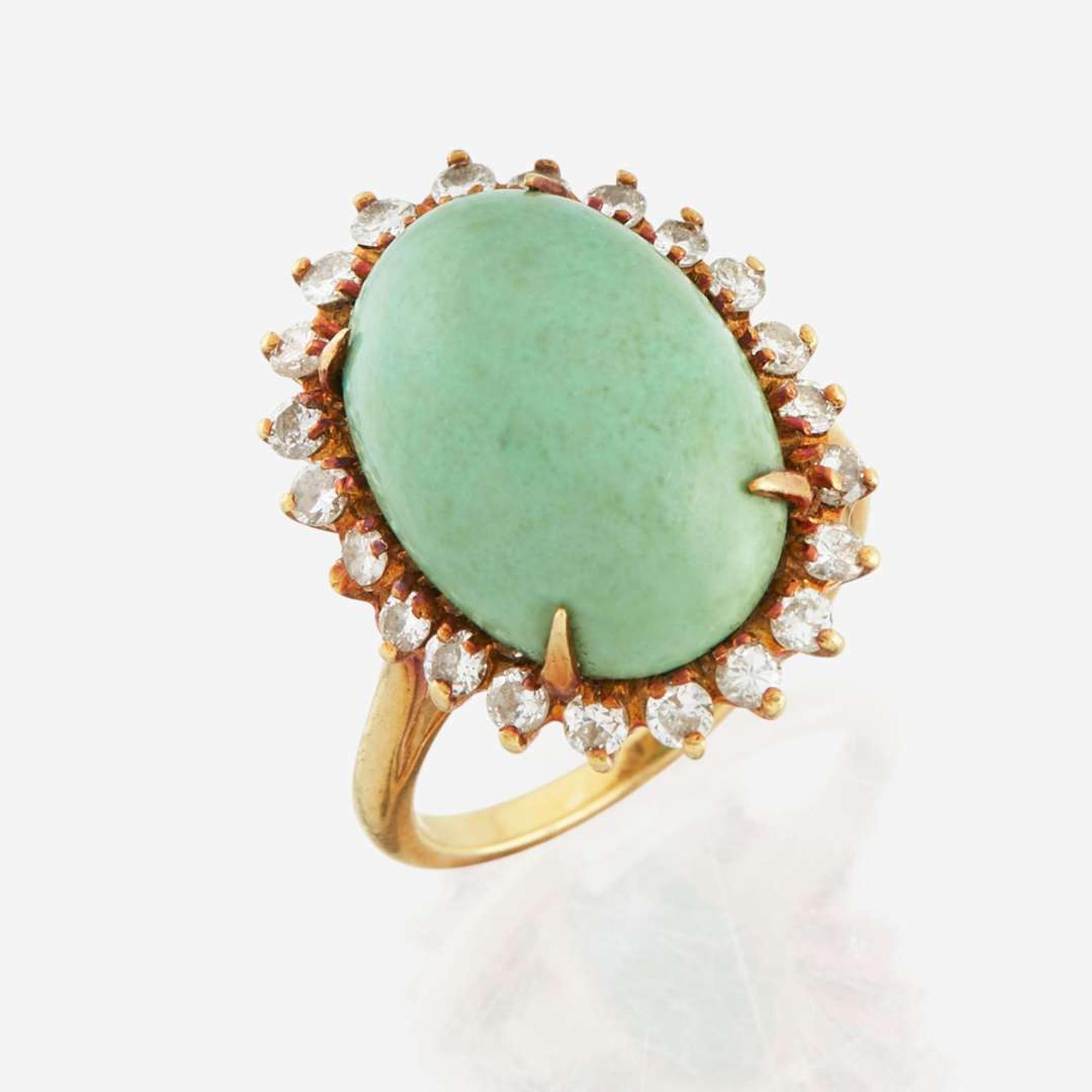 A turquoise, diamond, and gold ring