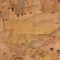A Large Chinese Kesi 'Three Kingdom ' Silk Panel and Two Small Fragments, Late 19th Century 清晚期 金地緙絲三國故事圖挂賬及人物故事圖兩幅
