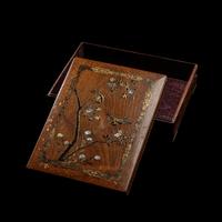 A Japanese Mother-of-Pearl Inlaid Gilt and Black Lacquered Hardwood Stationary Box
