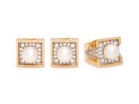 BICOLOR GOLD, CULTURED PEARL AND DIAMOND SET