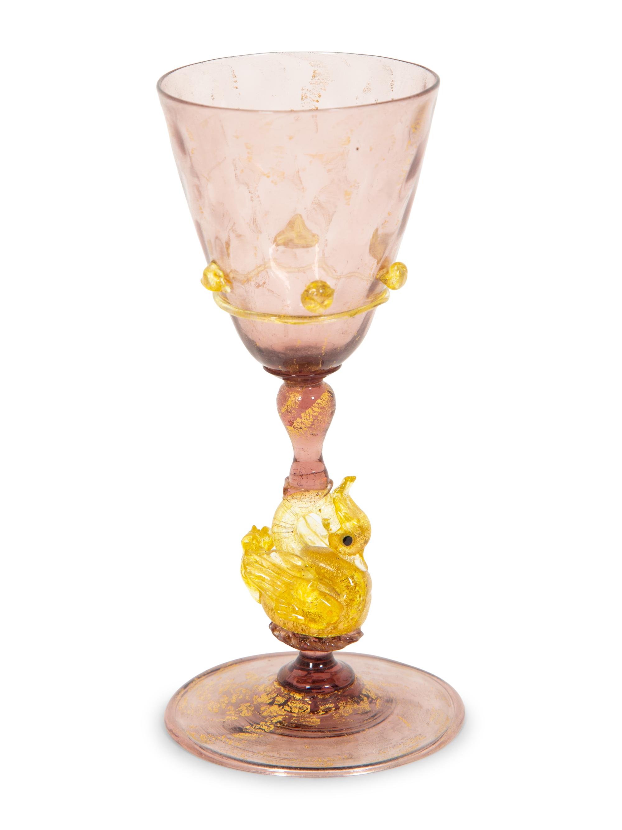 A Set of Nine Murano Glass Wine Glasses