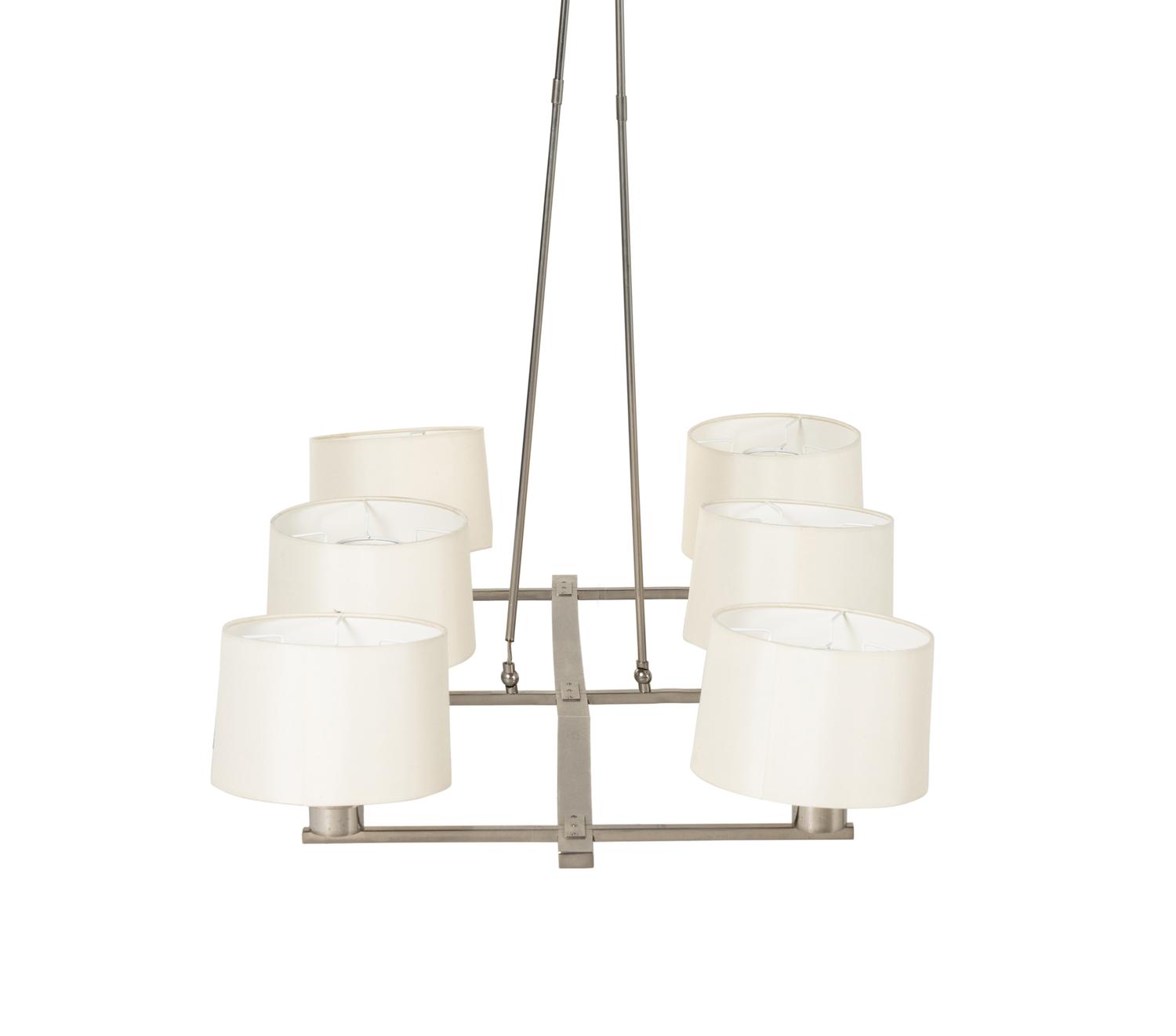 A Contemporary Chrome-Plated Six-Light Chandelier