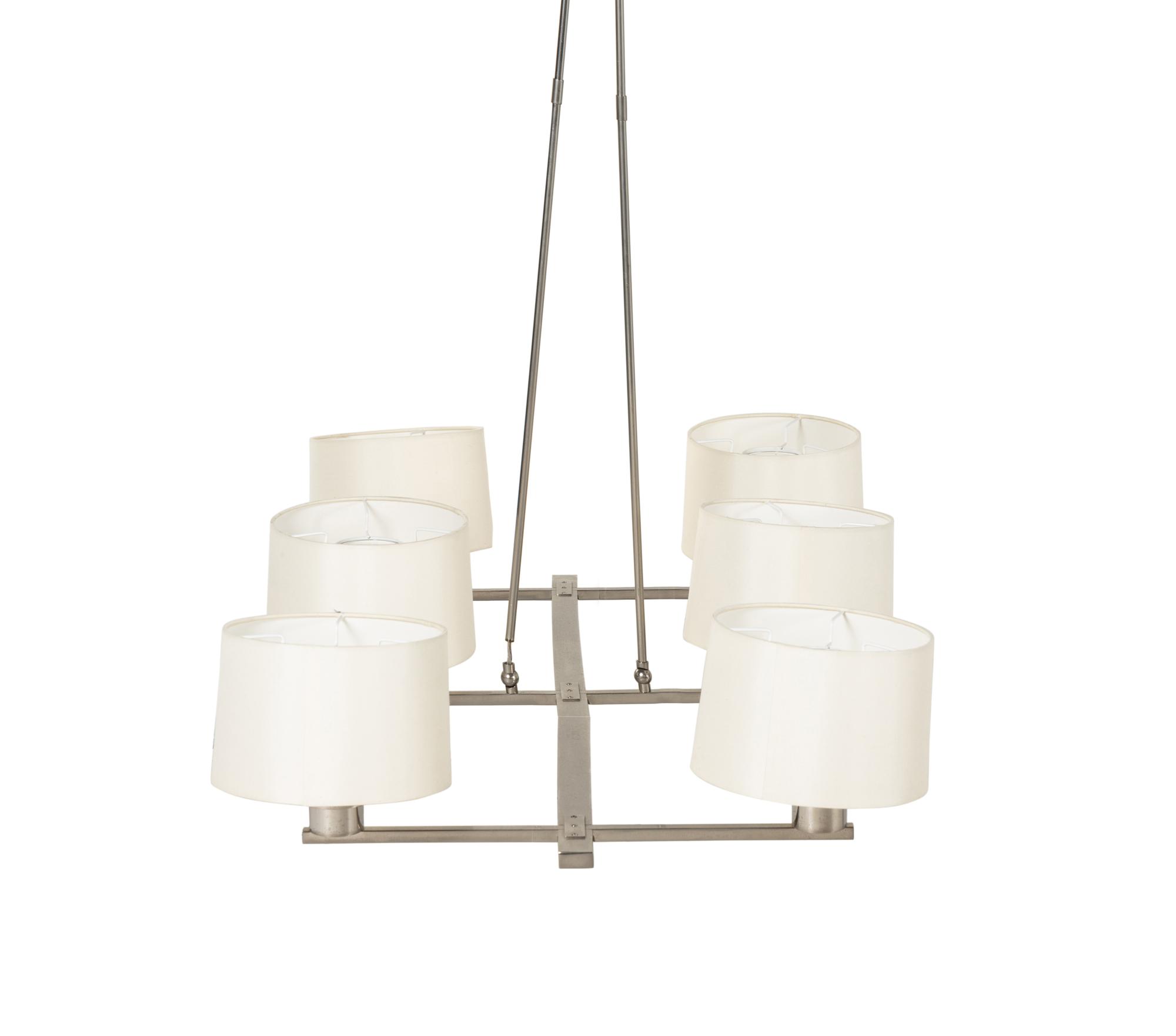 A Contemporary Chrome-Plated Six-Light Chandelier