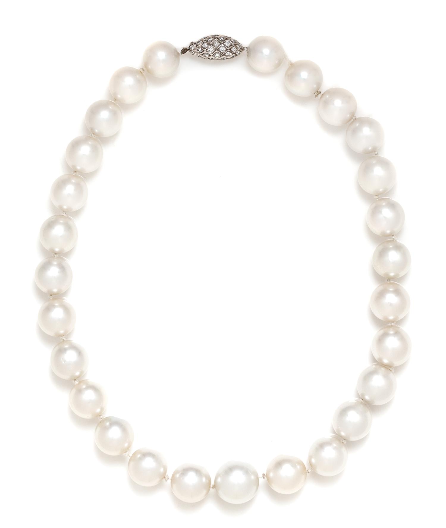 A Fine Graduated Single Strand Cultured South Sea Pearl Necklace,