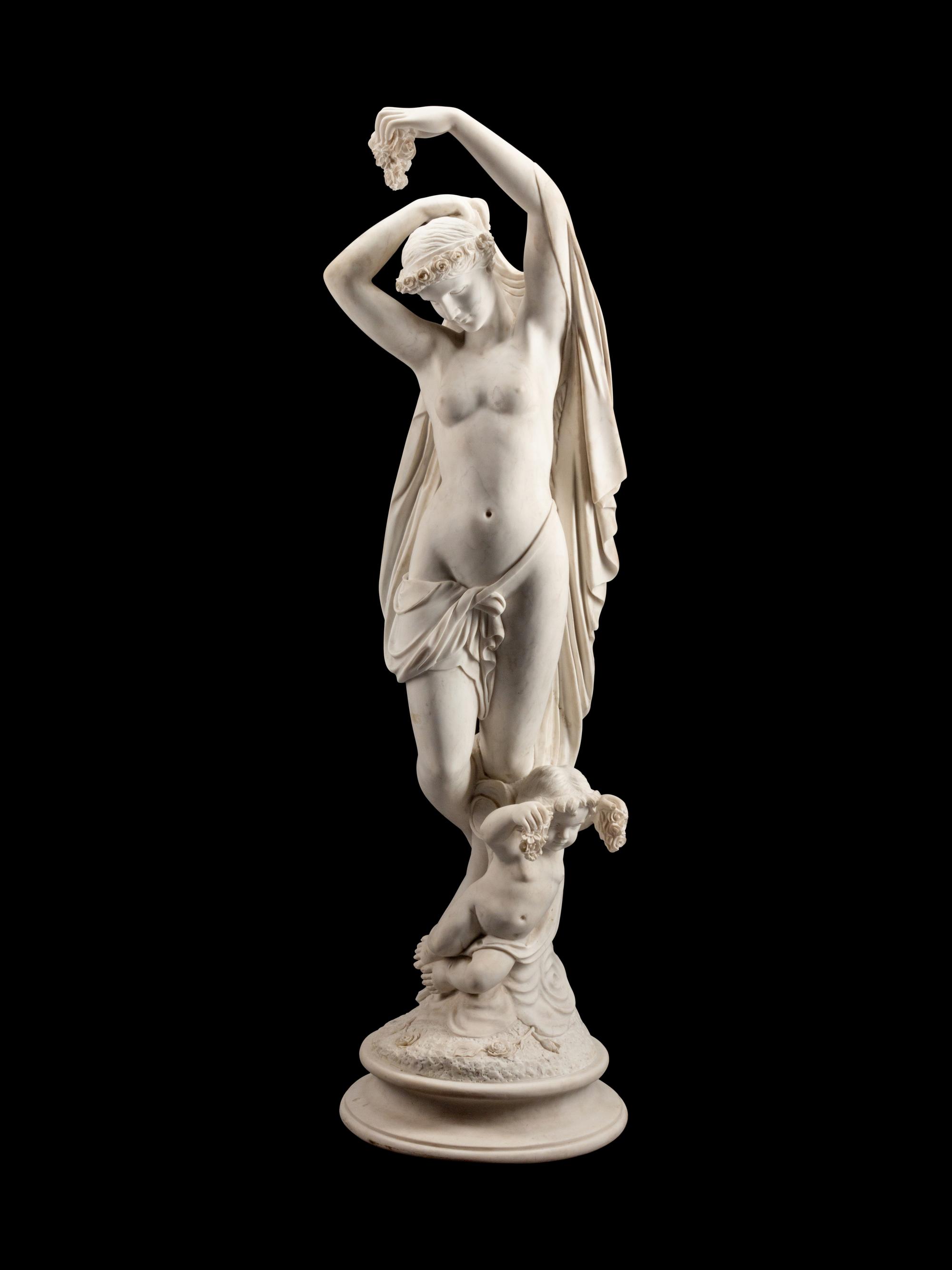 An Italian Marble Figure of Flora and an Infant Attendant