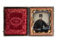 [CIVIL WAR]. Sixth plate hand-colored ambrotype portrait of a New York State Militiaman, possibly 79th NYSM, by Abraham D. HOPPER, New York, NY. Ca 1857-60.