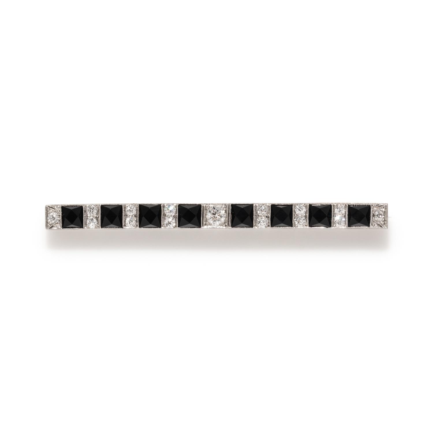 DIAMOND AND ONYX BAR BROOCH