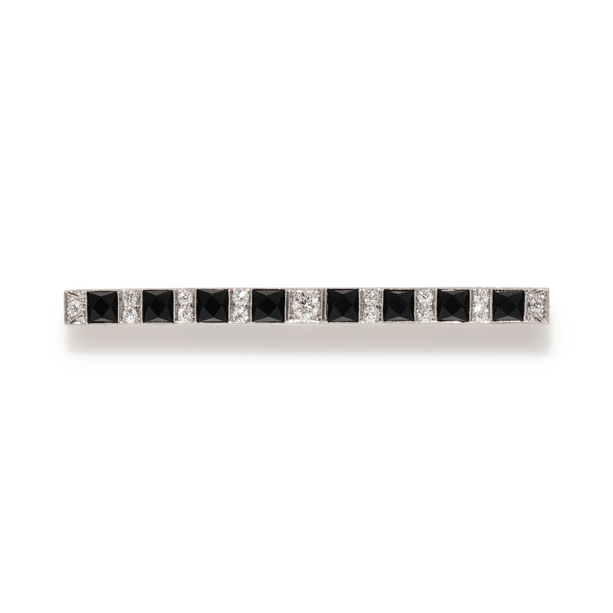 DIAMOND AND ONYX BAR BROOCH