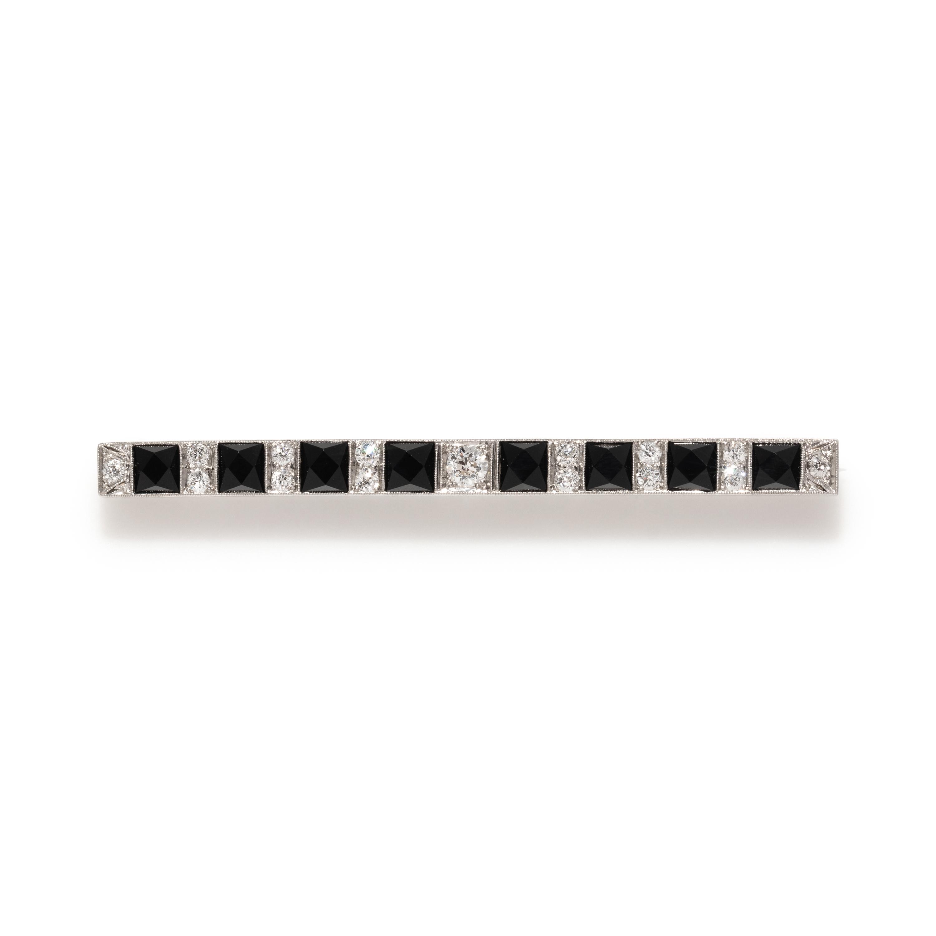 DIAMOND AND ONYX BAR BROOCH