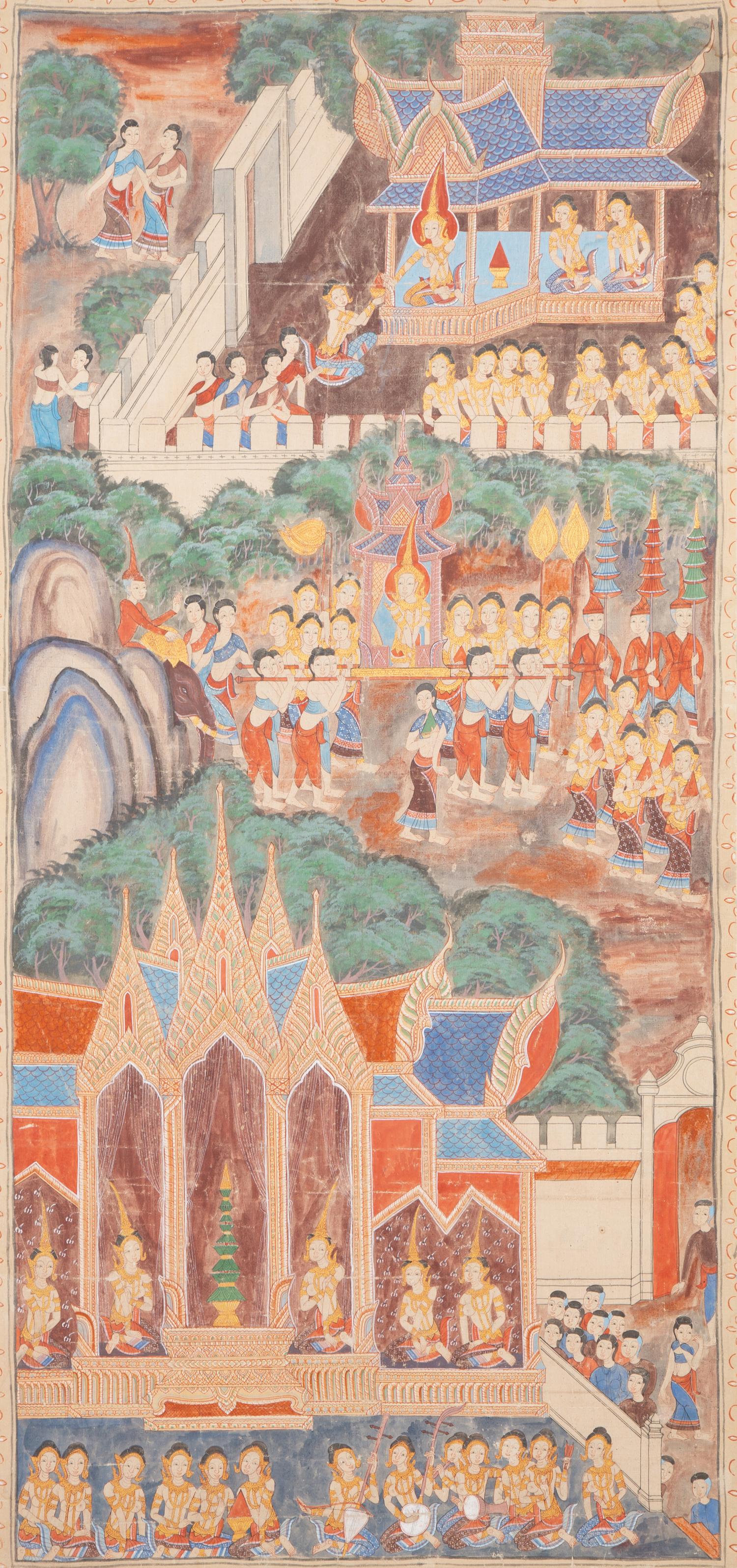 A Thai Buddhist Painting on Linen — 20TH CENTURY