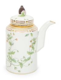 A Royal Copenhagen Flora Danica Porcelain Chocolate Pot with Five Cups and Three Saucers