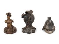 Two Knight Inkwells and a Helmet Inkwell