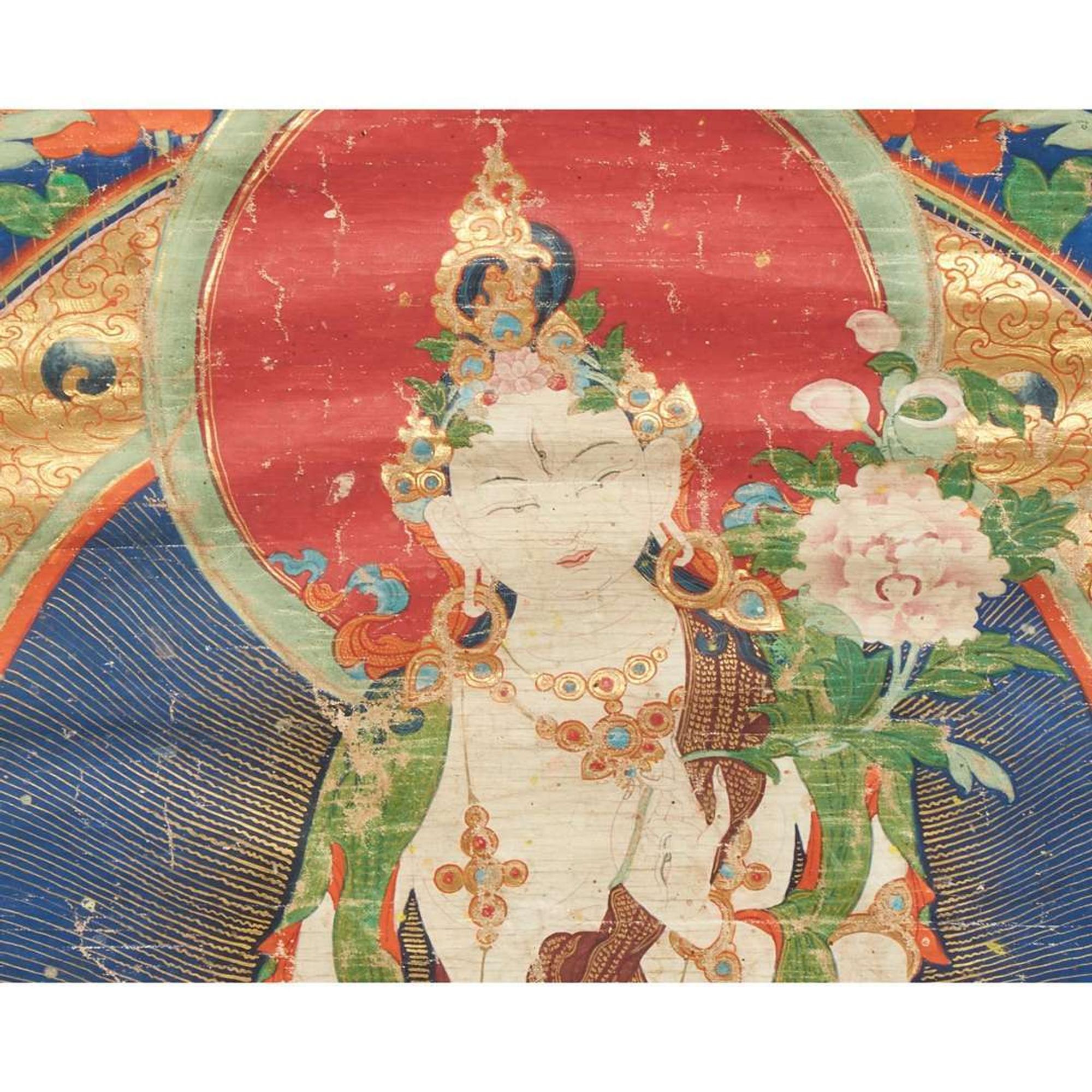 A Tibetan Thangka depicting White Tara 19th century or earlier