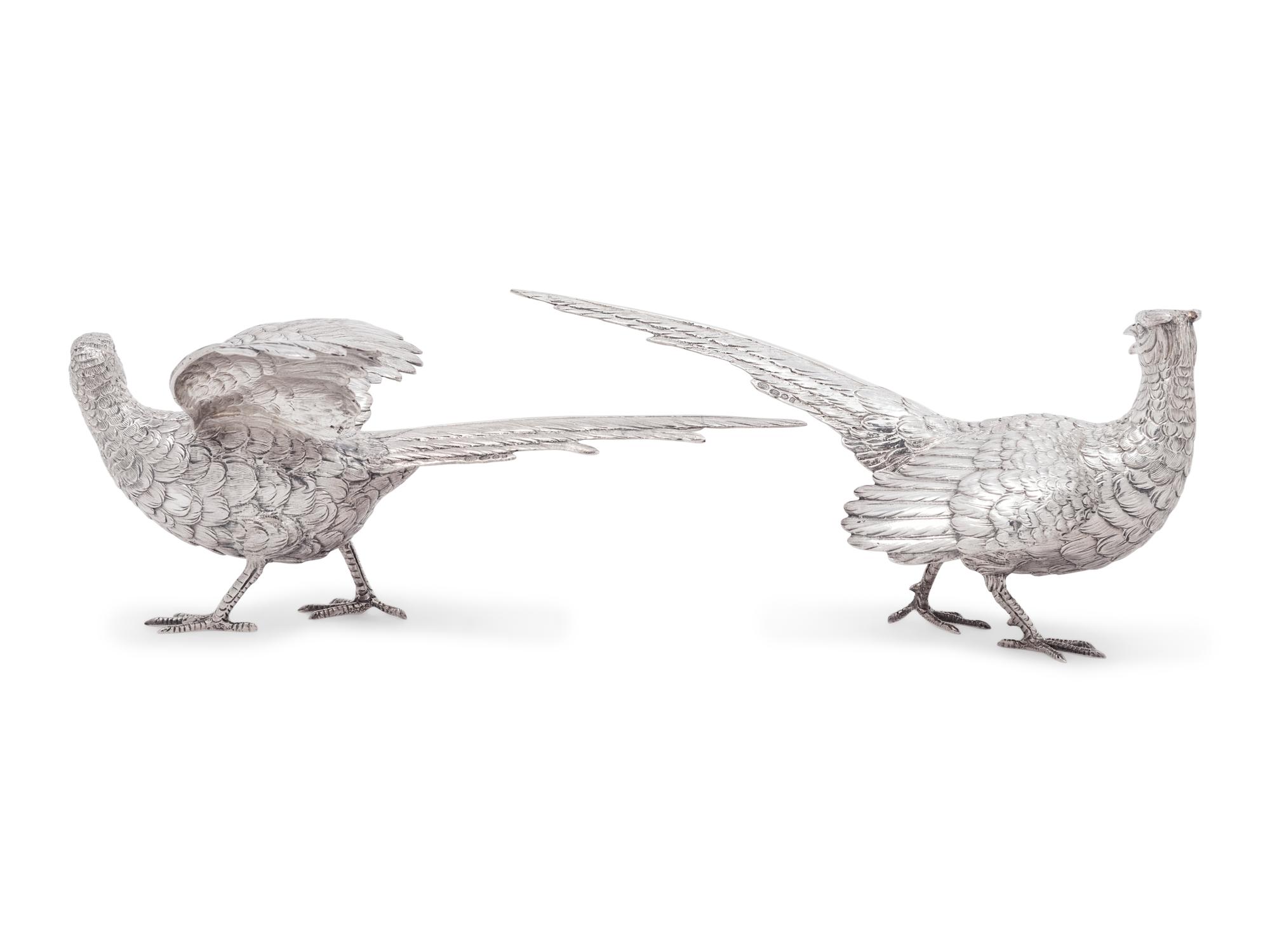 A Pair of Silver Pheasant Table Ornaments