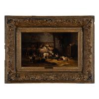 Charles Émile Jacque (French, 1813-1894) — Barn Interior with Sheep and Chickens