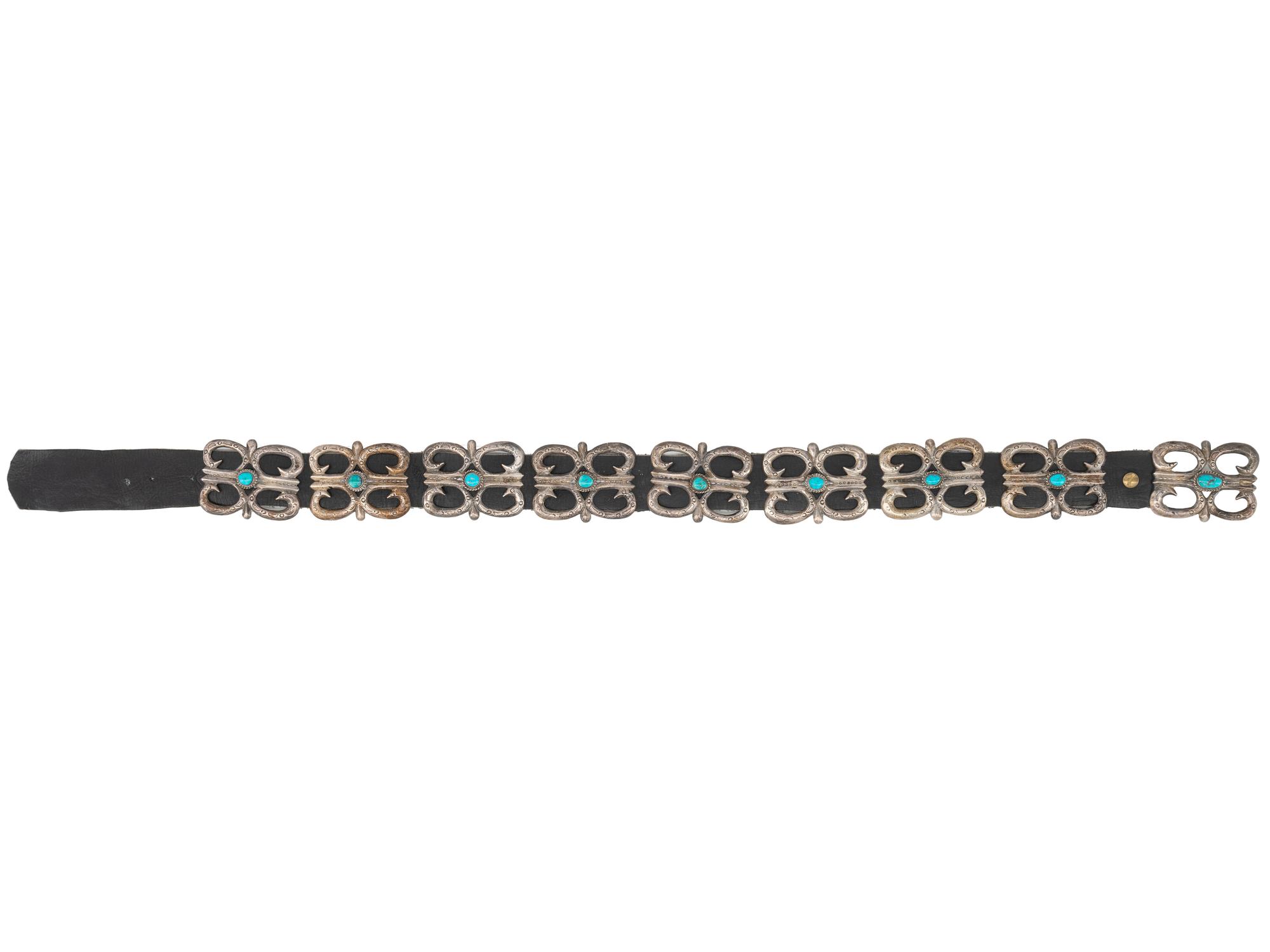 Navajo Sandcast Silver and Turquoise Concha Belt