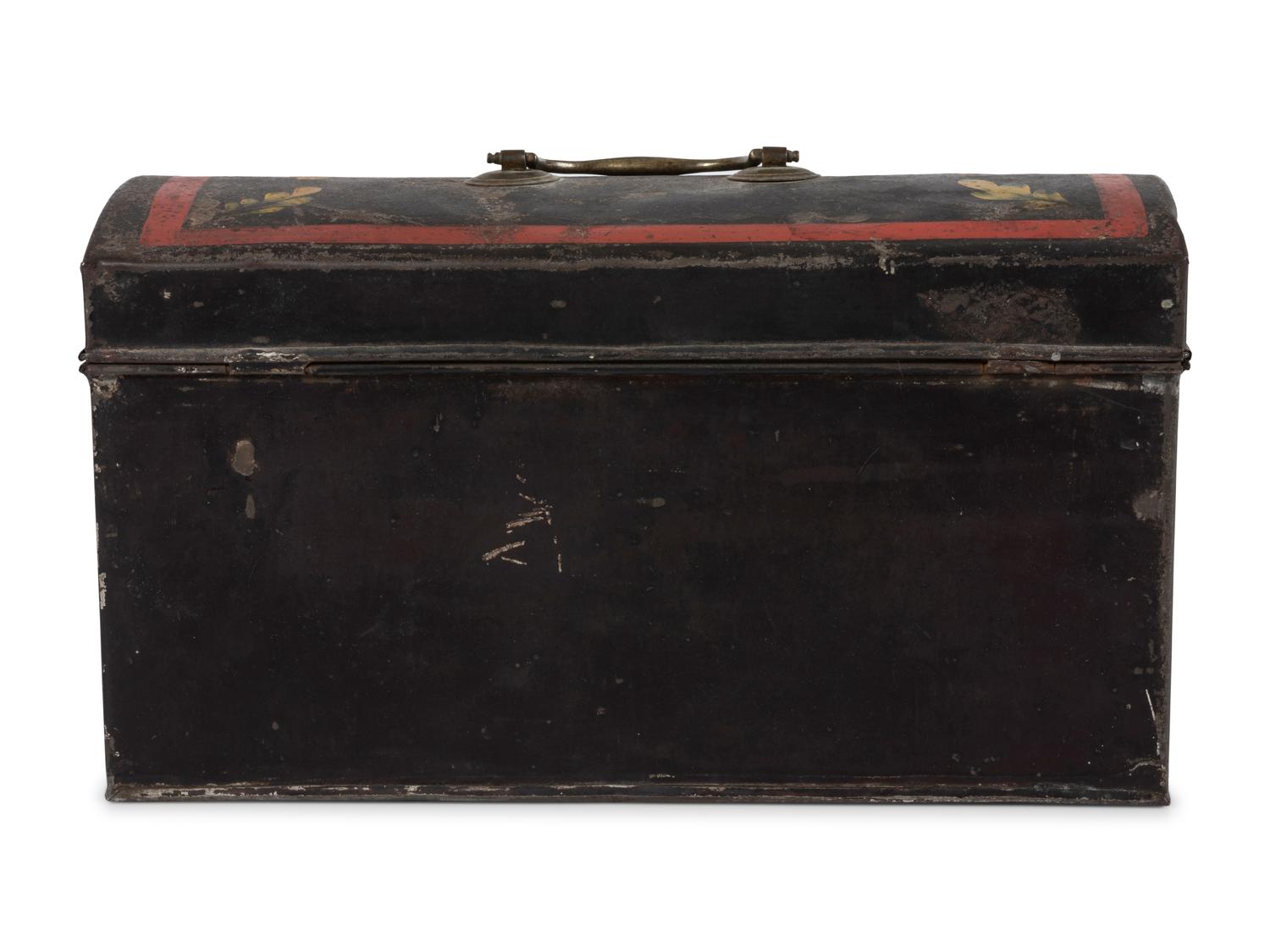 A Toleware Pomegranate or Cherry Paint Decorated Dome-Top Box
