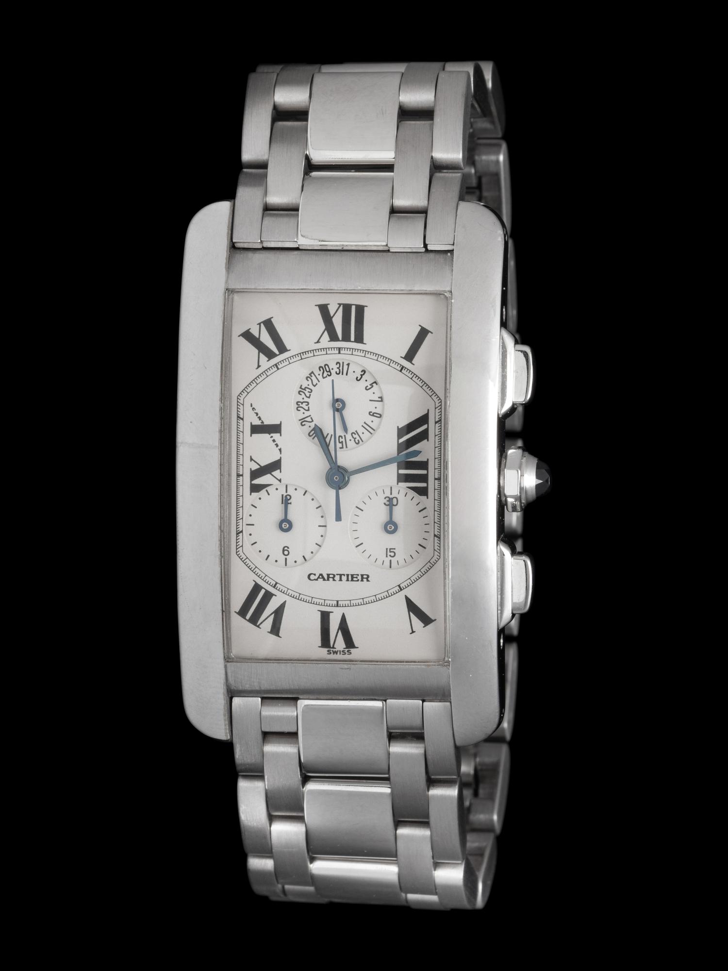 CARTIER, REF. 2312 18K WHITE GOLD 'TANK AMERICAINE' CHRONOGRAPH WATCH