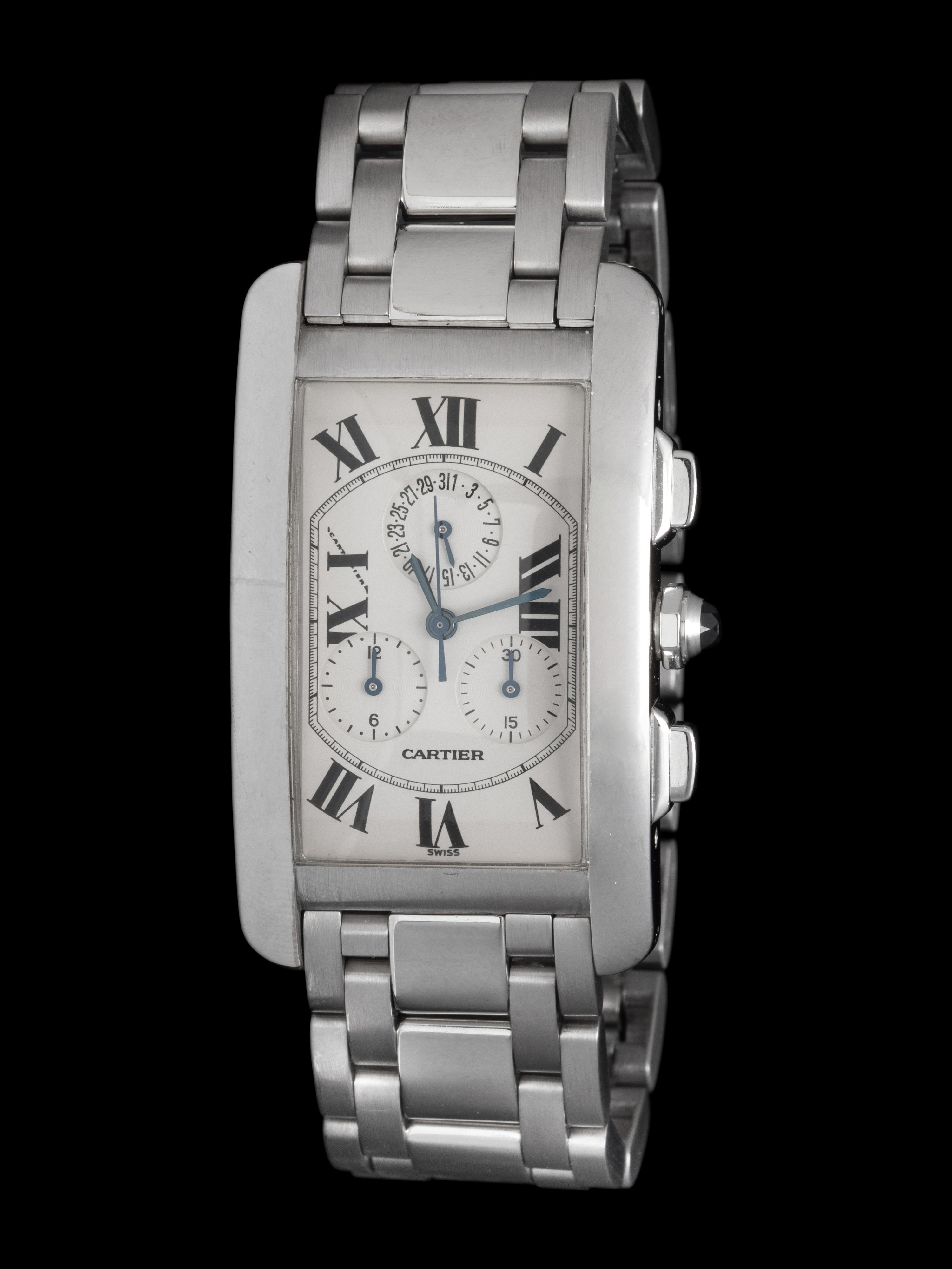 CARTIER, REF. 2312 18K WHITE GOLD 'TANK AMERICAINE' CHRONOGRAPH WATCH