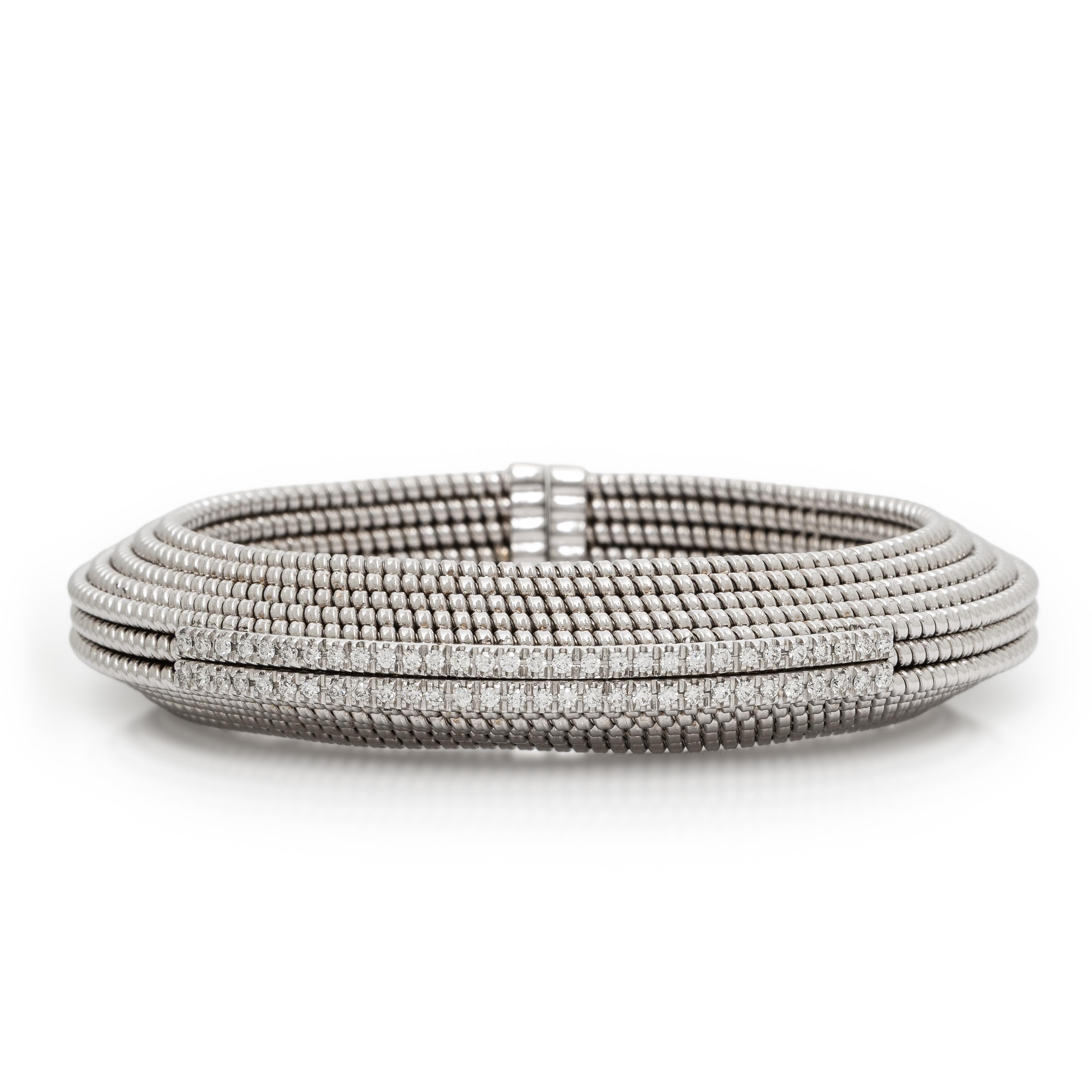 White Gold and Diamond Flexible Cuff Bracelet