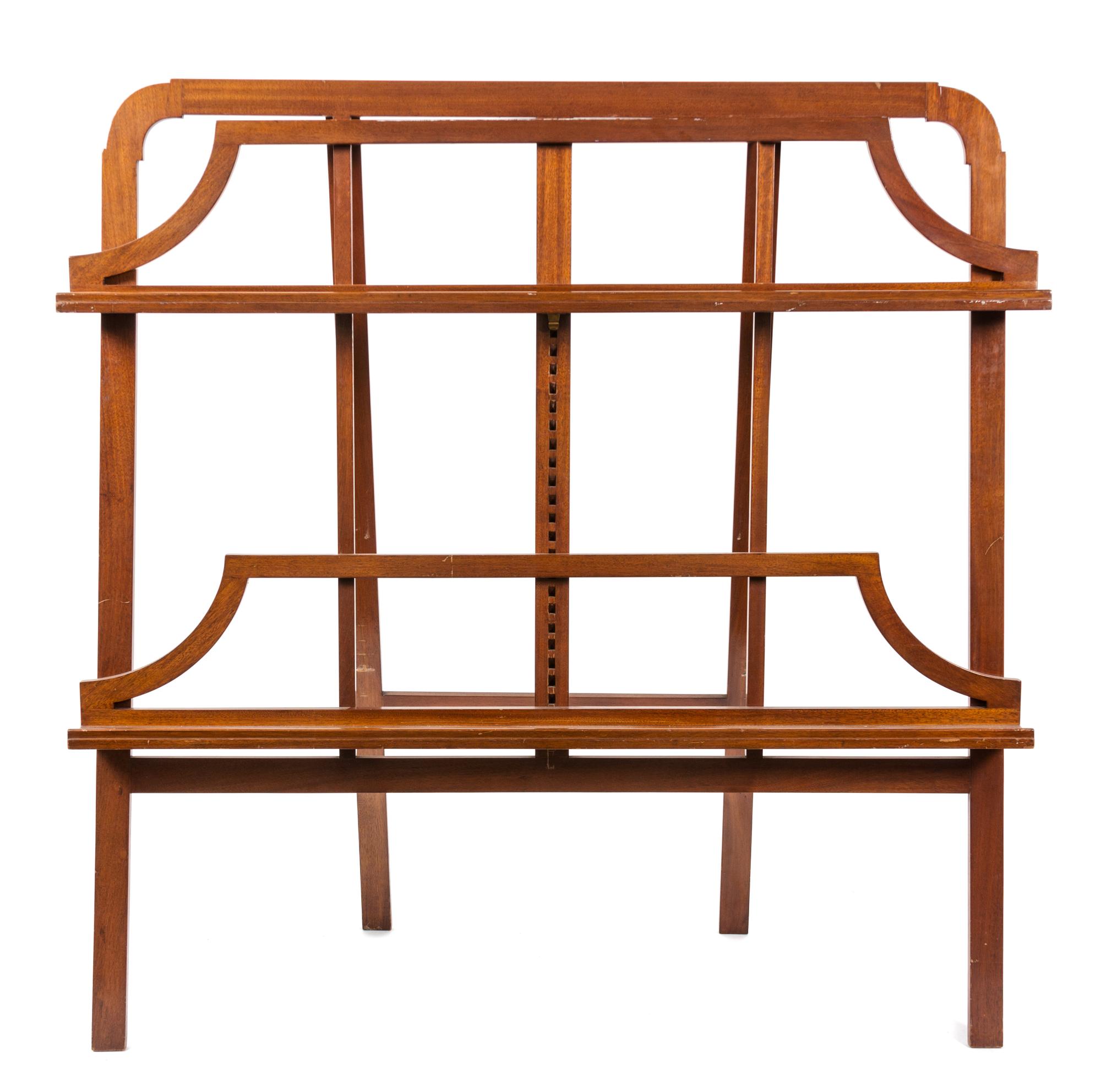 An English Mahogany Easel Stand Height 58 x width 55 1/4 inches. — 19TH CENTURY