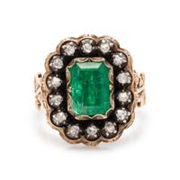 SPANISH, GEORGIAN, EMERALD AND DIAMOND RING