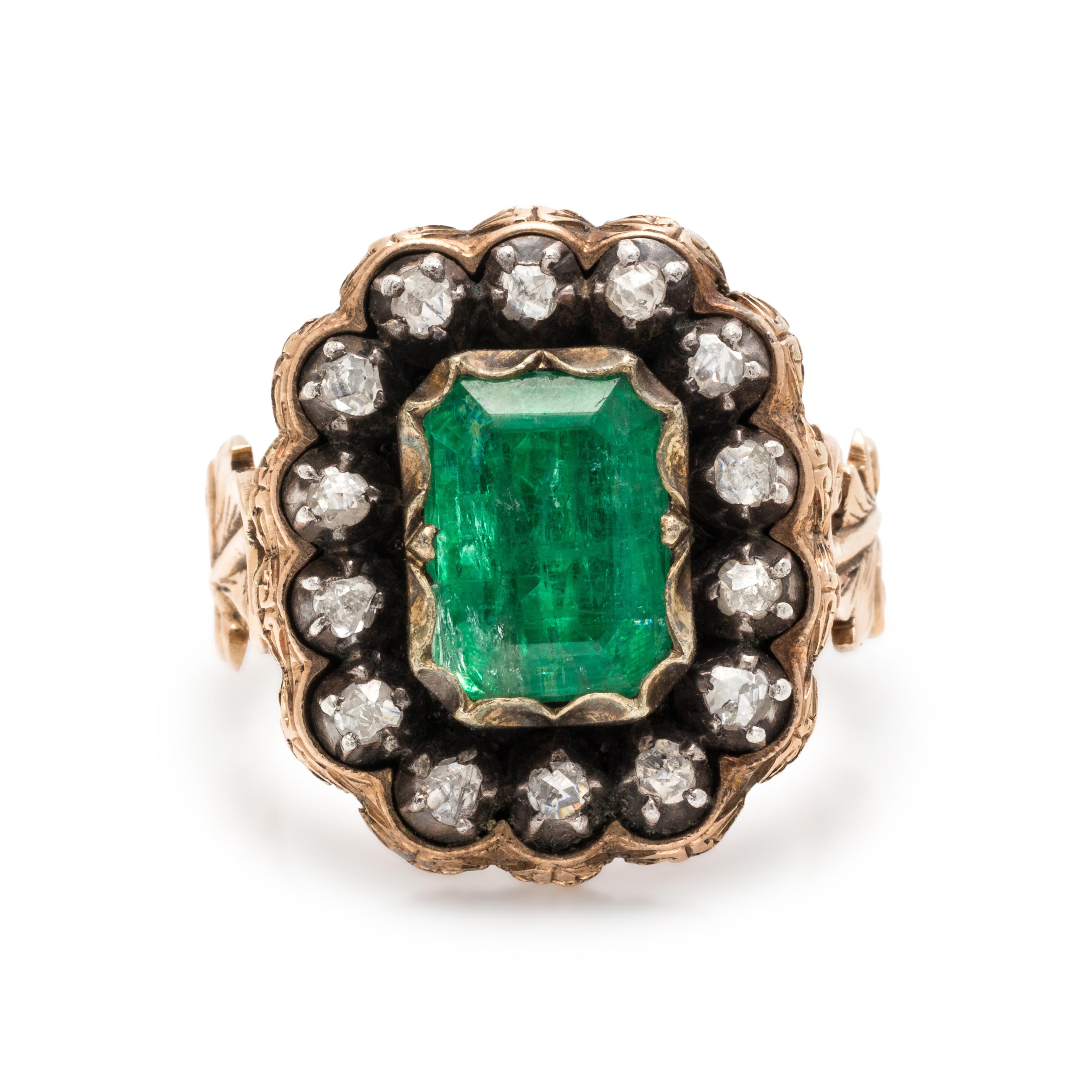 SPANISH, GEORGIAN, EMERALD AND DIAMOND RING