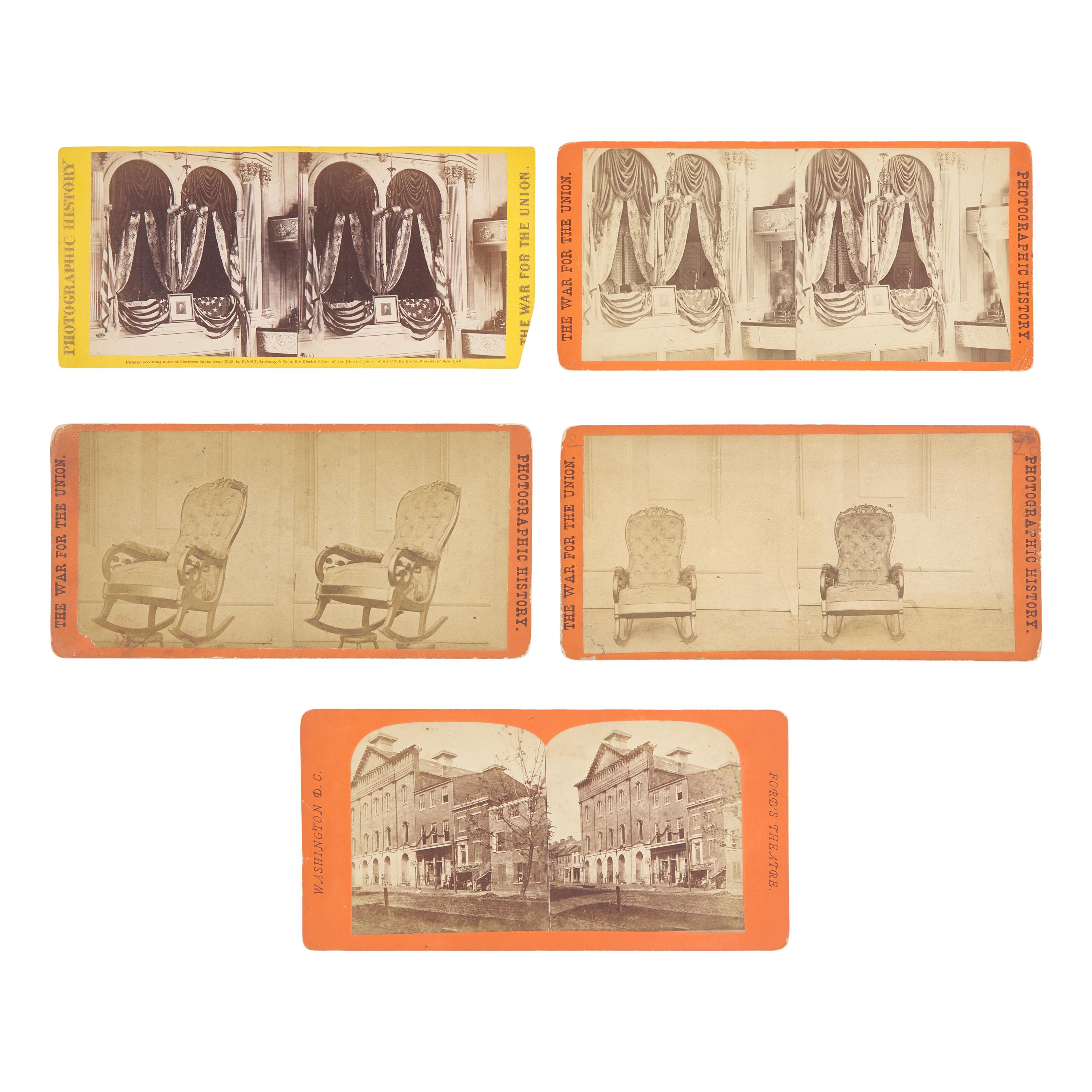 [Presidential] [Lincoln, Abraham] Group of 5 stereoviews related to Lincoln's assassination at Ford's Theatre