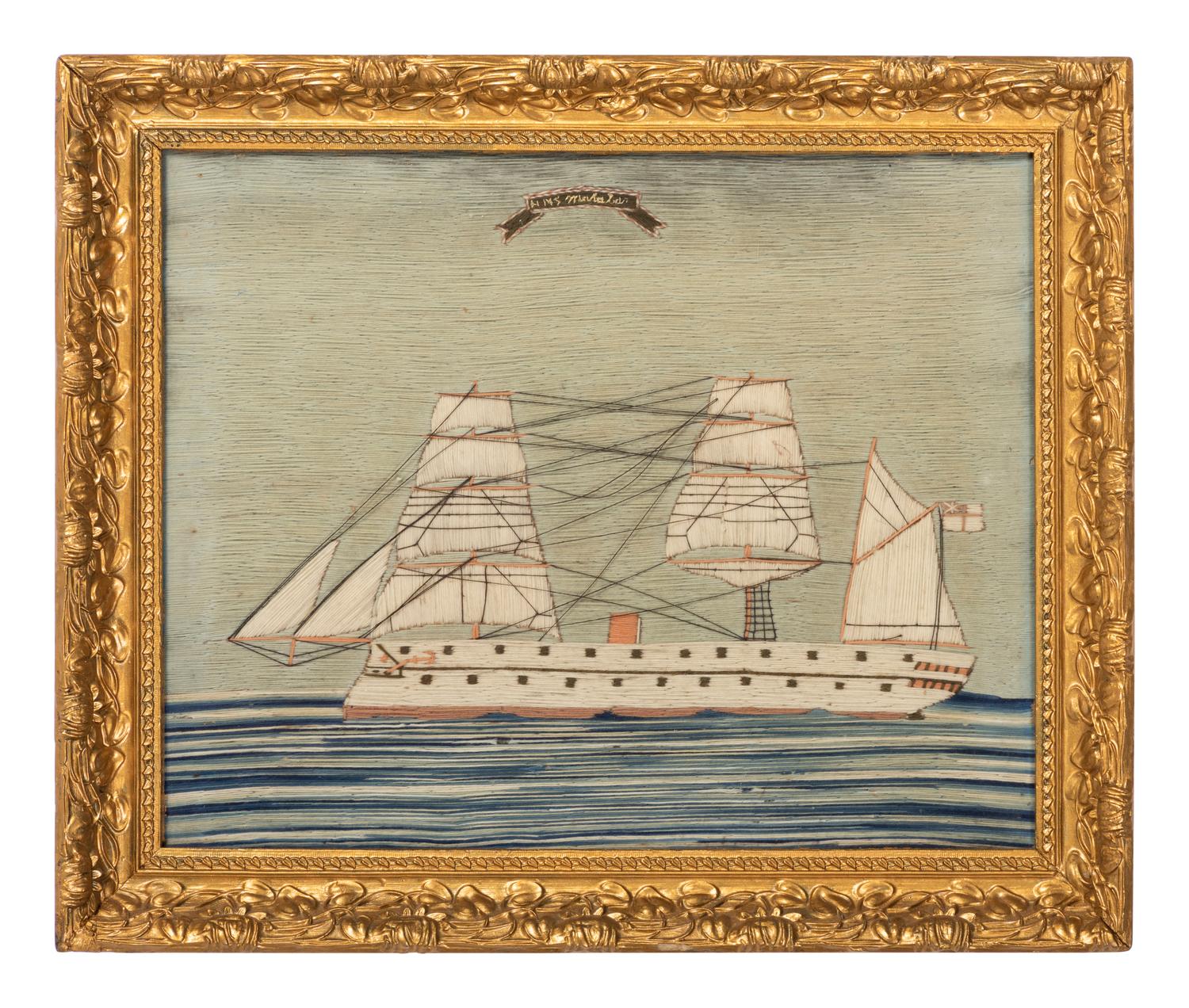 An English Wool Embroidered Ship Picture