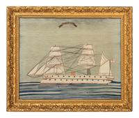 An English Wool Embroidered Ship Picture