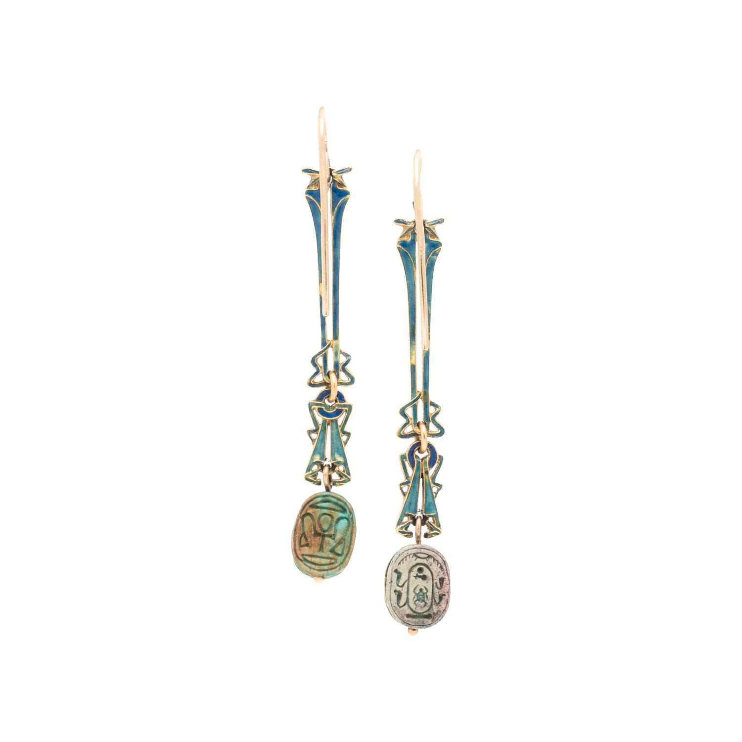 ART NOUVEAU, EGYPTIAN REVIVAL SCARAB EARRINGS