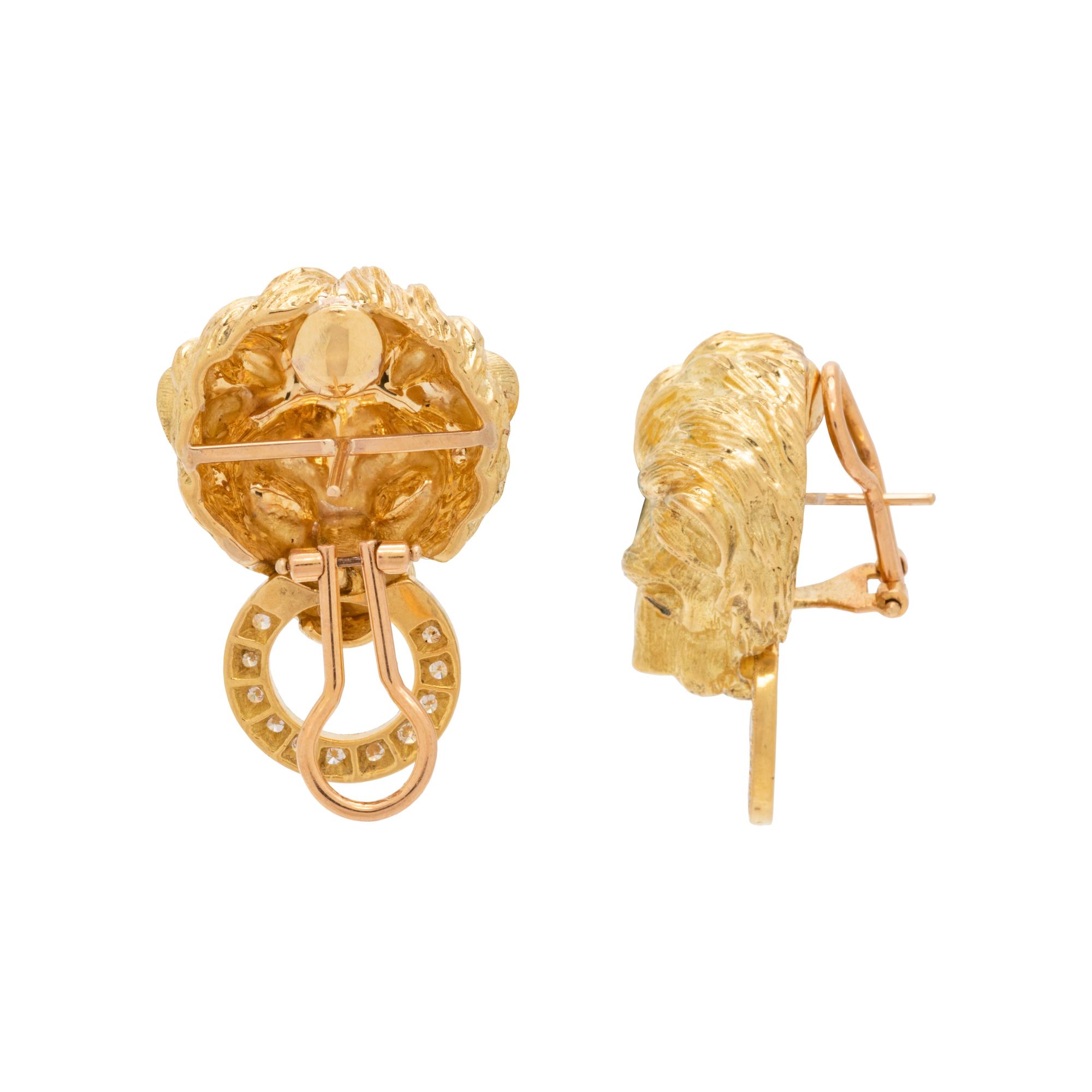 YELLOW GOLD AND DIAMOND LION EARCLIPS
