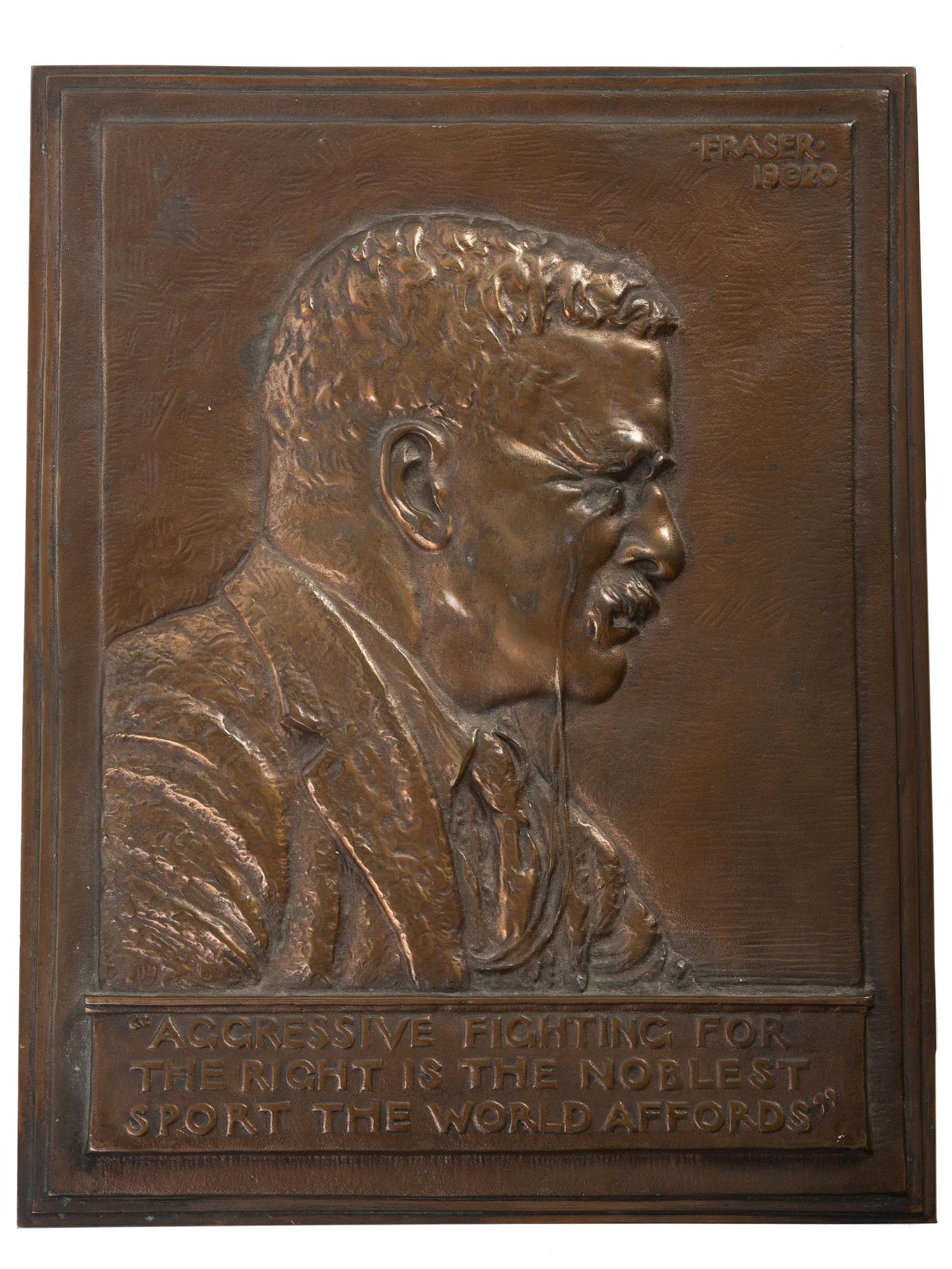 [ROOSELVELT, Theodore (1858-1919)]. FRAZER, James Earl, artist. Cast iron bas relief of Theodore Roosevelt. 1920.