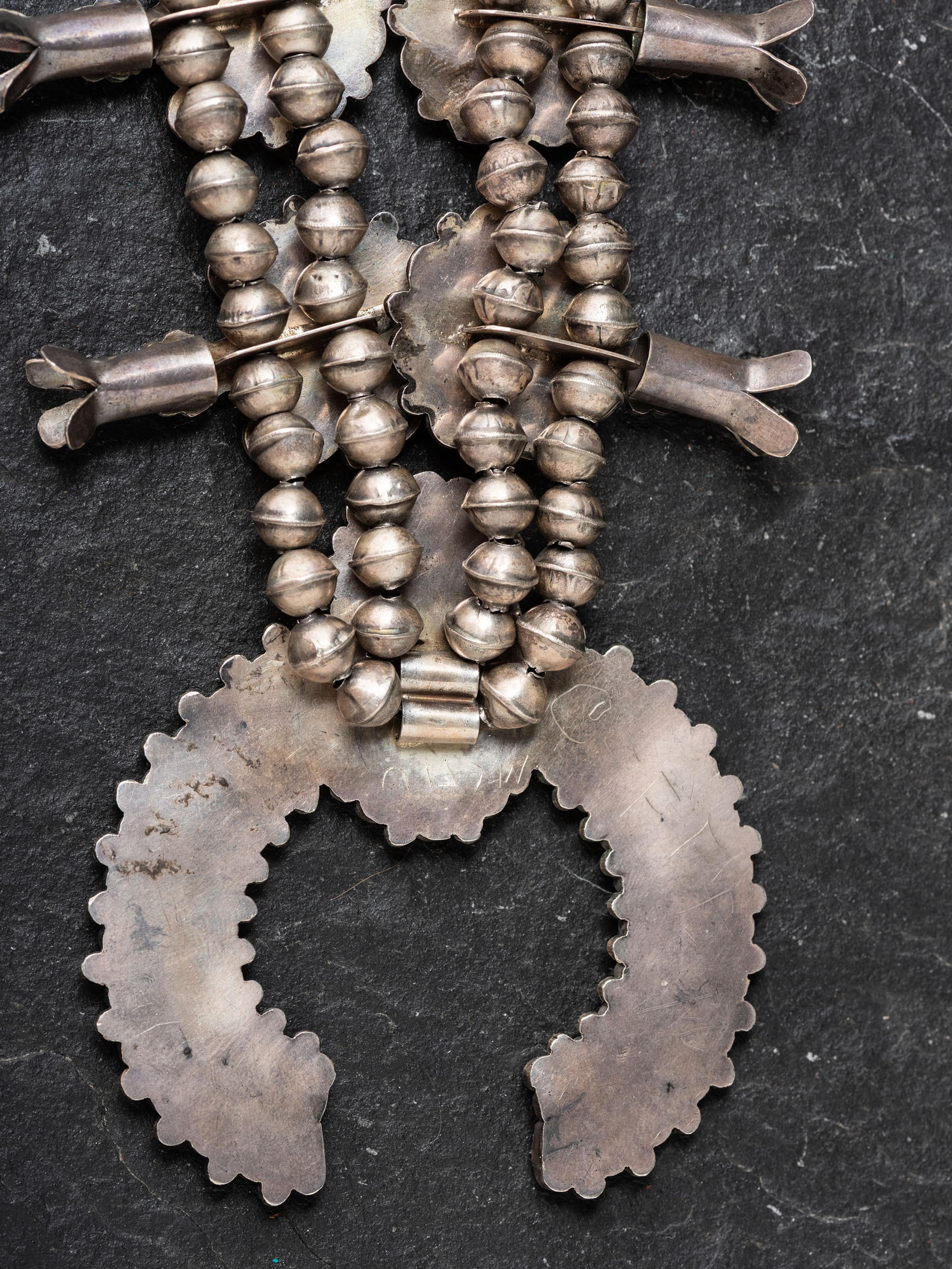 Silver and Turquoise Cluster Squash Blossom Necklace Suite