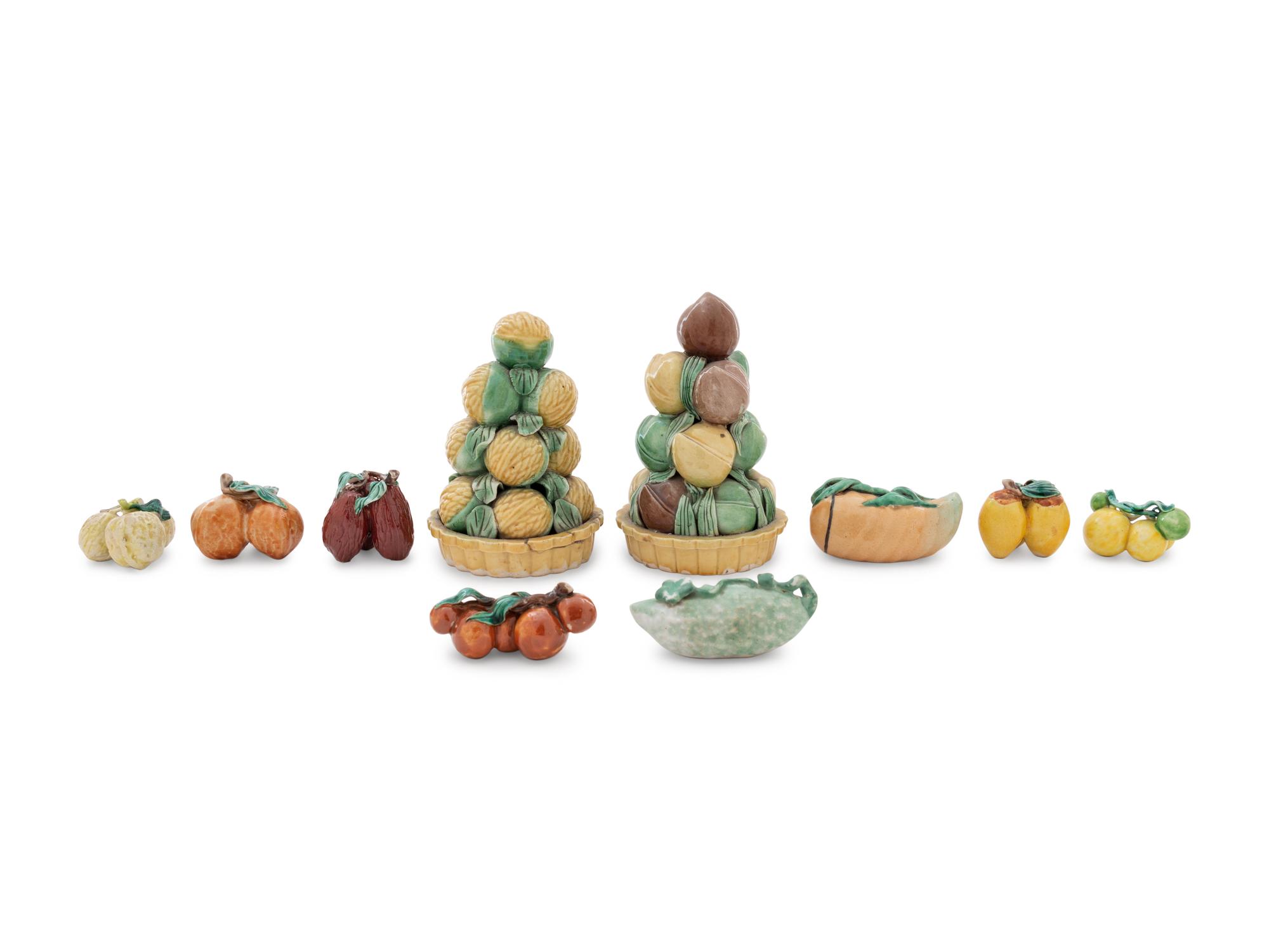 Ten Chinese Sancai Glazed Porcelain Model of Fruits