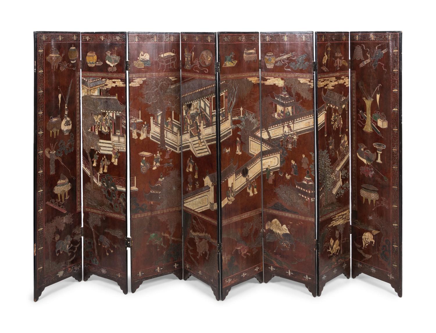 A Chinese Export Lacquer Eight-Panel Floor Screen