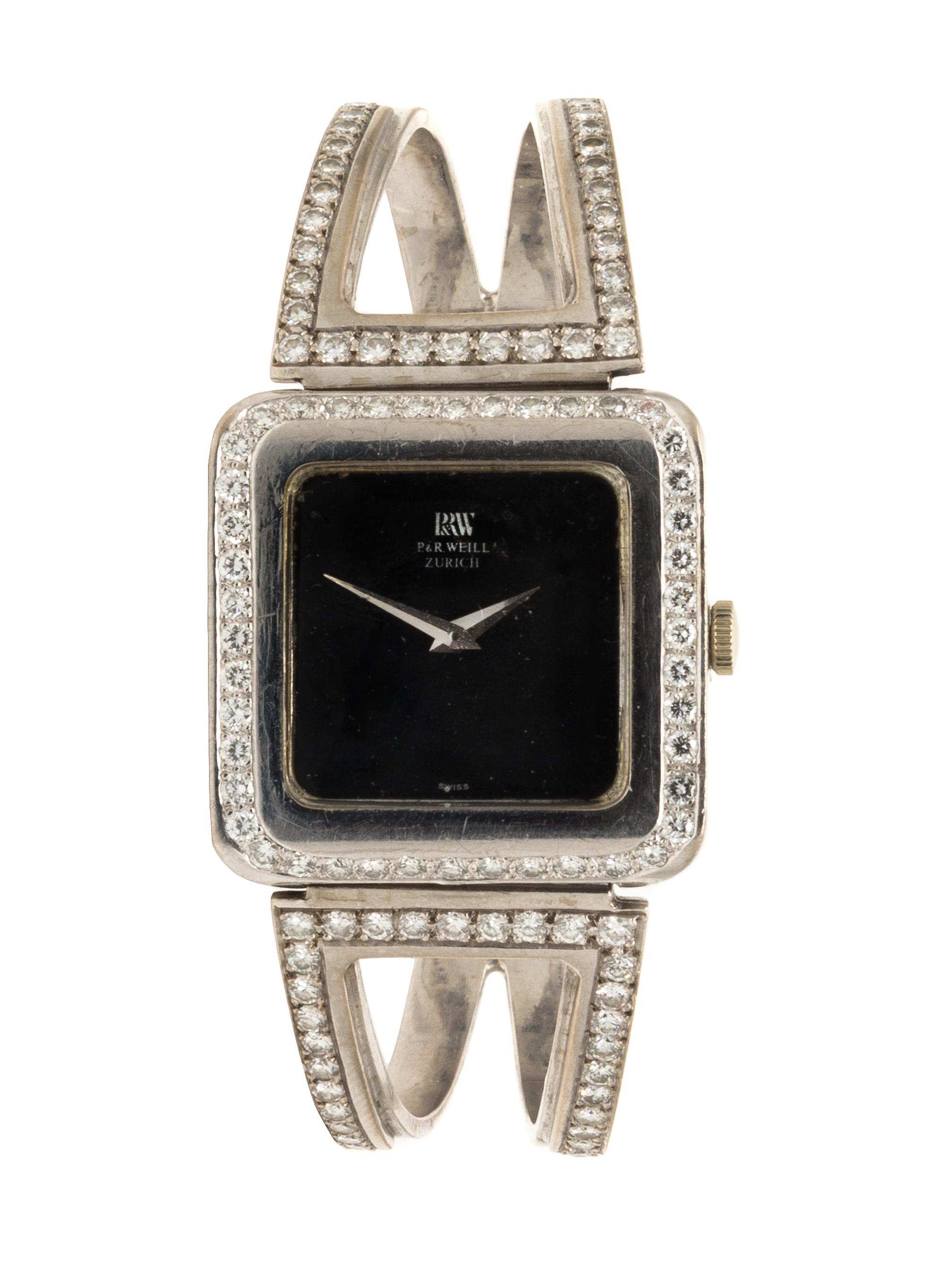 An 18 Karat White Gold and Diamond Wristwatch, P & R Weill, 43.30 dwts.