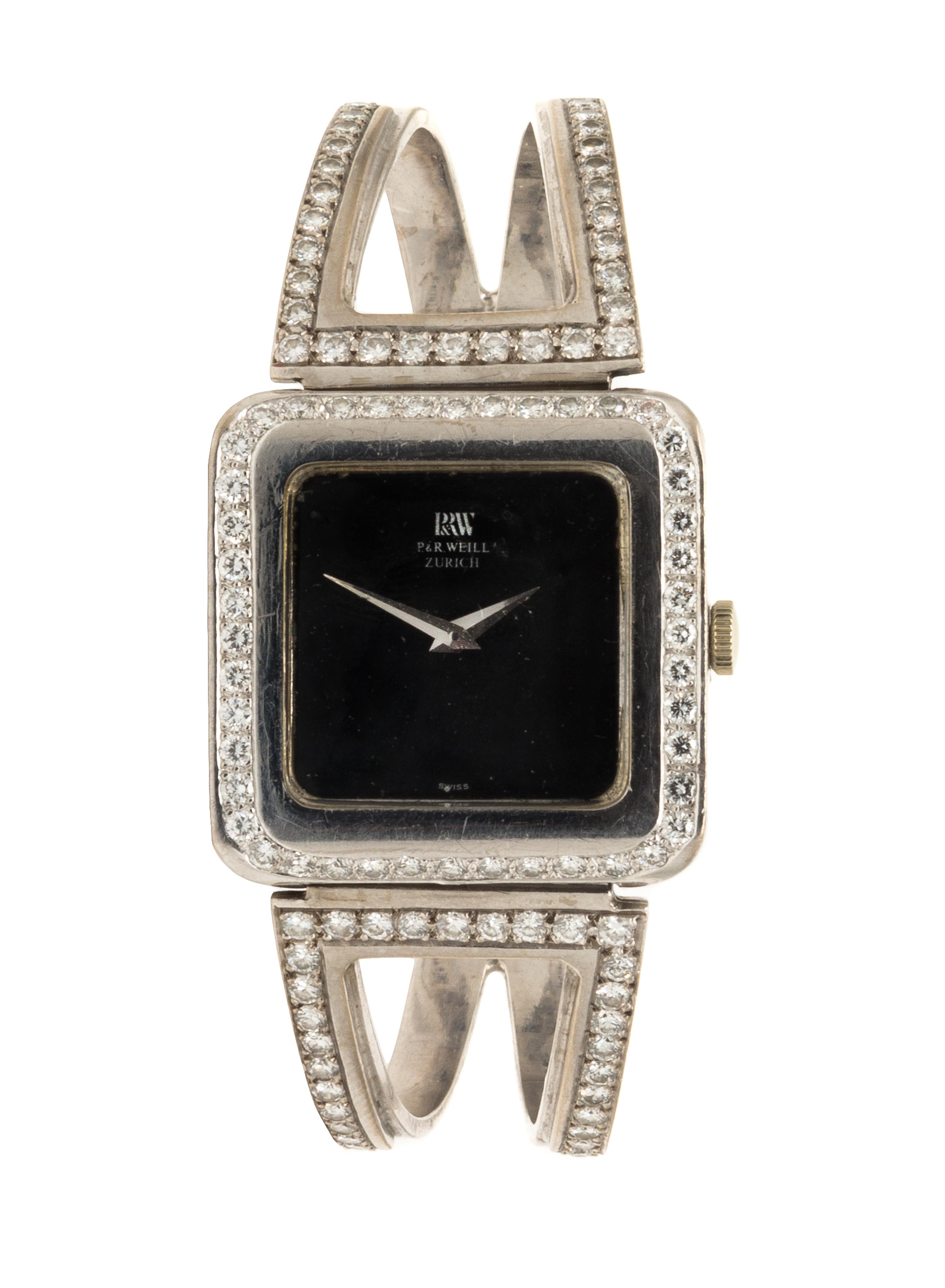 An 18 Karat White Gold and Diamond Wristwatch, P & R Weill, 43.30 dwts.