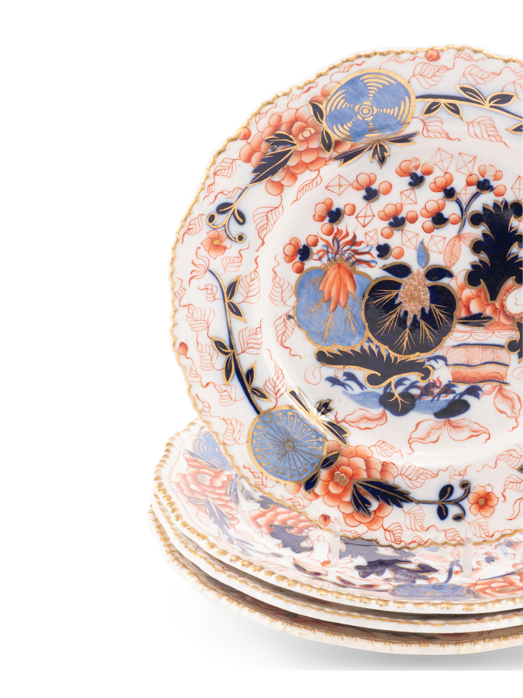 Two Sets of English Imari Palette Plates